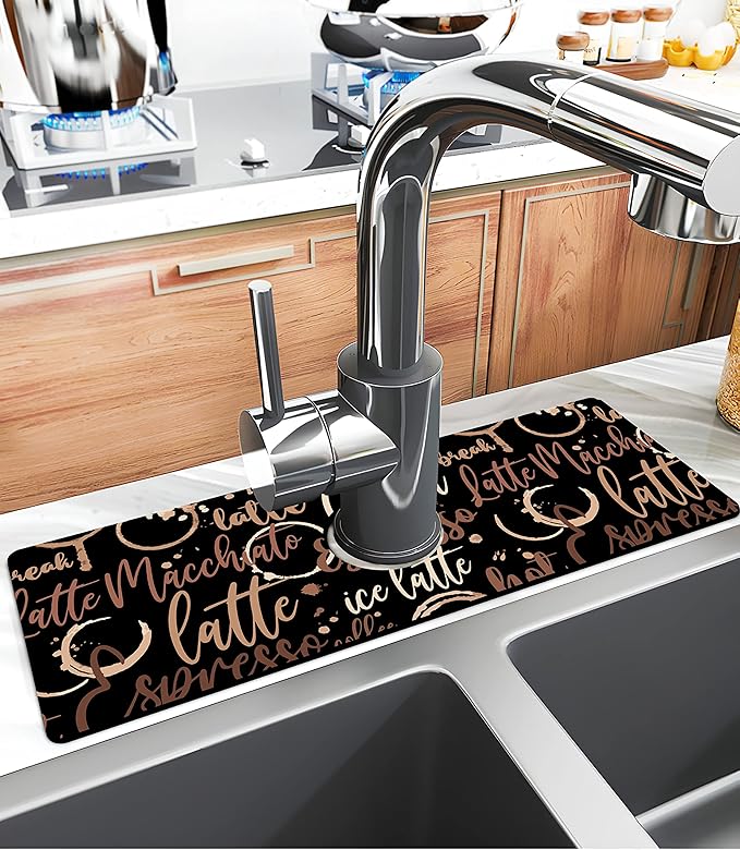 Kitchen Sink Splash Guard Faucet Mat Super Absorbent Fast Drying Mat Sink Gadgets Splash Guard Behind Faucet Drip Catcher for Kitchen (Coffee, 15x5.5in)