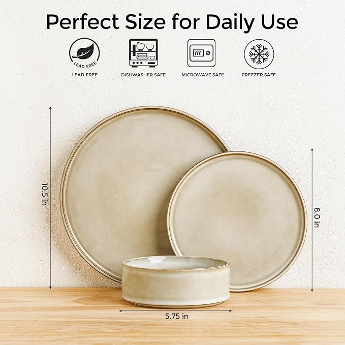 AmorArc Ceramic Dinnerware Sets, Handmade Reactive Glaze Stoneware Plates and Bowls Sets,Highly Chip and Crack Resistant | Dishwasher & Microwave Safe Dishes Set, Service for 4 (12pc)