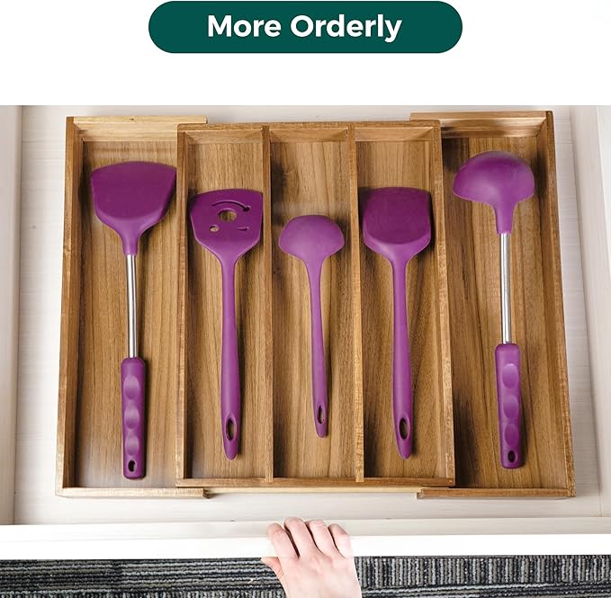 Utoplike Bamboo Expandable Kitchen Drawer Organizer and Acacia Kitchen Drawer Organizer for Large Utensils