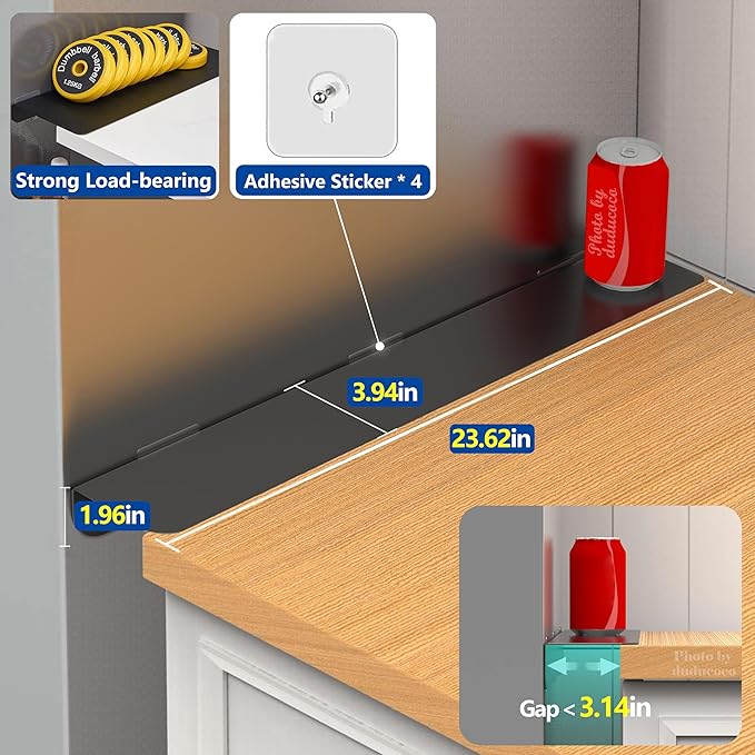 Metal Kitchen Refrigerator Gap Partition Countertop Gap Extension Board, Refrigerator Side Partition, Gap Covers Between Countertop And Walls, No Drill (Black, 23.62 * 3.93inch)