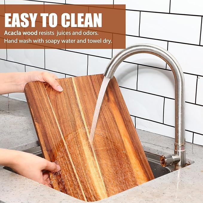 Roshtia 6 Pieces Acacia Wood Cutting Board 14" x 10" Kitchen Wooden Chopping Board Reversible Charcuterie Serving Tray Butcher Block Cutting Tray for Meat Cheese Vegetables Fruit (Classic)