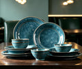 4-piece set, ceramic, natural active glaze plate and bowl set, microwave and dishwasher compatible tableware set, shatterproof and scratch resistant dinner set, irregular edge design, sky blue
