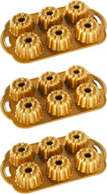 Nordic Ware Anniversary Bundtlette Pan, One Size, Gold (Pack of 3)