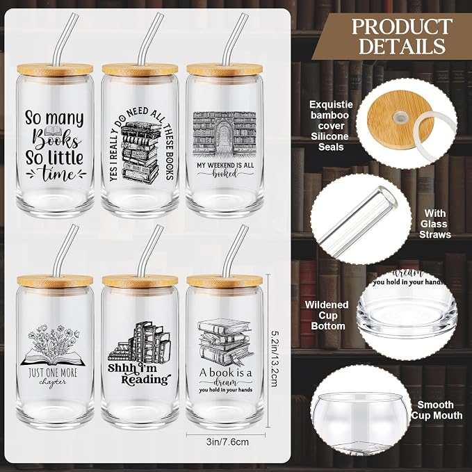 24 Pcs Books Club Gifts Book Lovers Gifts for Women Blind Date with a Read Include 16 oz Glass Cup Canvas Makeup Bag Ballpoint Pen Card for Librarian Reader Bookish Teacher