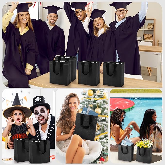 Eccliy Reusable Gift Bags Set Glossy Grocery Gift Tote Bag with Handle for Wedding, Bridal Shower, 4th of July, Summer Event(10 x 8 x 4.7 Inch,Dark Grey,80 Pcs)