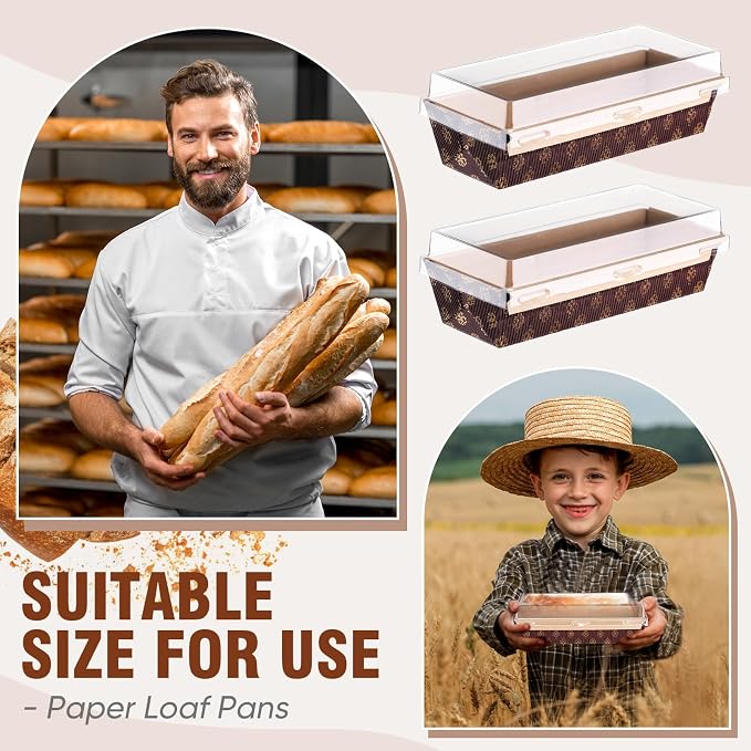 Sabary 50 Pcs Paper Baking Loaf Pan with Lids Disposable Paper Pans Mold for Christmas Winter Birthday Cake Bread Bakery Holiday Gifts(7.87 x 2.55 x 1.94 Inches)