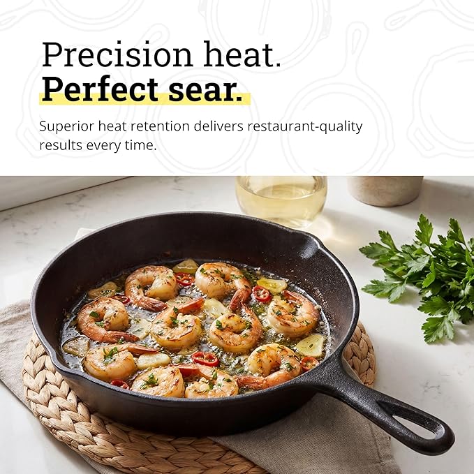 Lodge Seasoned Cast Iron Skillet - PFAS-Free, Non-Toxic Cookware - Use with an Oven, Stove, Grill, or Campfire - Naturally Non-Stick & Oven Safe - 8 Inches