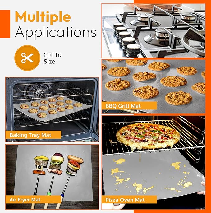 Oven Liners for Bottom of Oven, Silver 17" X 25" - Premium Large Thick Mats, Heavy Duty Liner for Bottom of Electric Range, Gas Range, Microwave, Etc. - Non Stick Teflon Mats (4-pack)