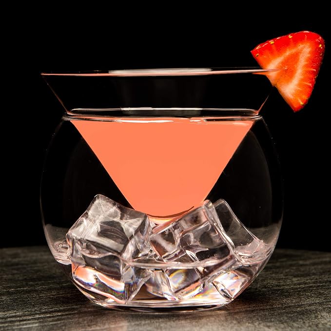 LEMONSODA Stemless Martini Glasses with Chiller - Set of 4 - Elegant Cocktail Glass Set with Server Bowl - Martini Gift Set for Margarita, Espresso Martinis, Manhattan Cocktails - Housewarming Gifts