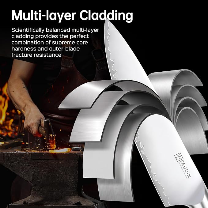PAUDIN Chef Knife 8 Inch, Ultra Sharp Kitchen Knives 62 HRC, Multi-Layer Damascus Steel Professional Chefs Knife with Full Tang Ergonomic Wood Handle, Meat Vegetable Slicing Knives, Gift for Men Women