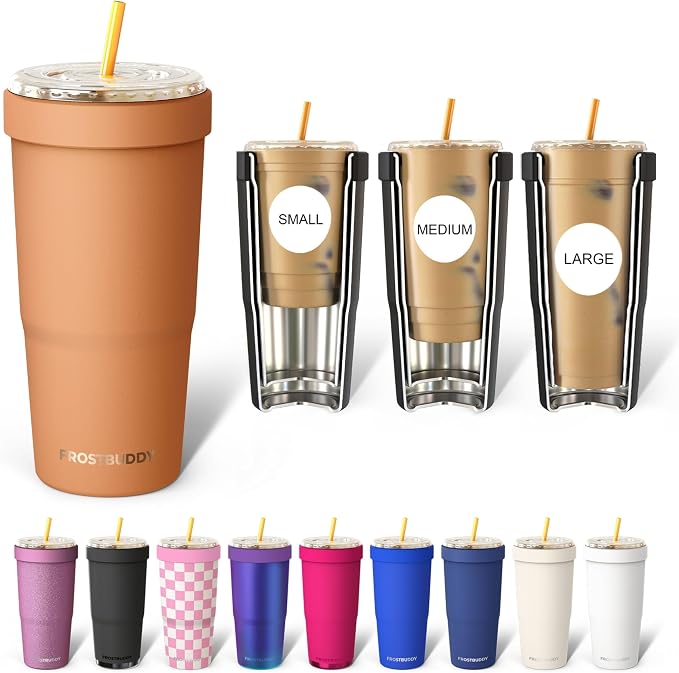 Frost Buddy Togo Buddy | 30 oz Stainless Steel Vacuum Insulated Tumbler | To Go Coffee Cup – Iced Coffee Cups, Iced Coffee Sleeve, Travel Mug, Thermal Cup for Hot & Cold Drinks, Dunkin Cup (Caramel)