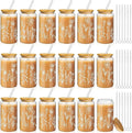 Mumufy 18 Pack Glass Cups Gift Aesthetic Cute Glass Cup Tumbler Flower Iced Coffee Mugs 16 oz with Bamboo Lid & Straw, for Wedding Birthday Bridesmaid Mom Baby Shower