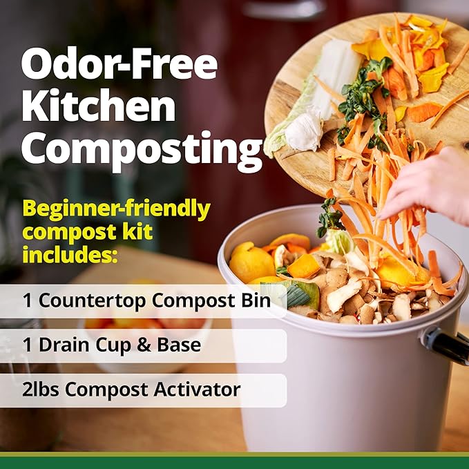 TeraGanix Bokashi Compost Starter Kit, Essential Bucket + Base, Indoor Composting, 15.3L (4gal) Capacity, Airtight, Odor & Pest-Free, Includes Bokashi Rice Bran & Liquid Collection Base, (Black)