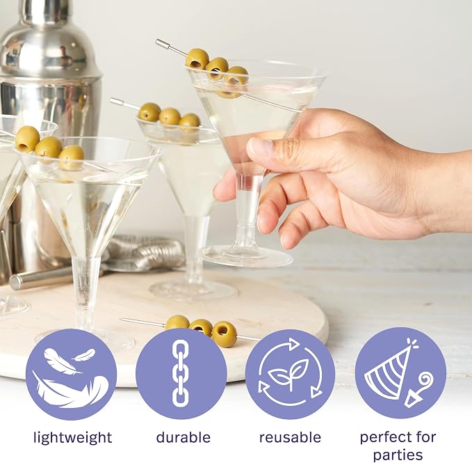 MATANA 24 Premium Plastic Martini Cocktail Glasses, 7 Oz - Elegant, Sturdy & Reusable - Manhattan, Margarita, Cosmopolitan, Desserts - Weddings, Birthdays, Christmas, Garden Parties