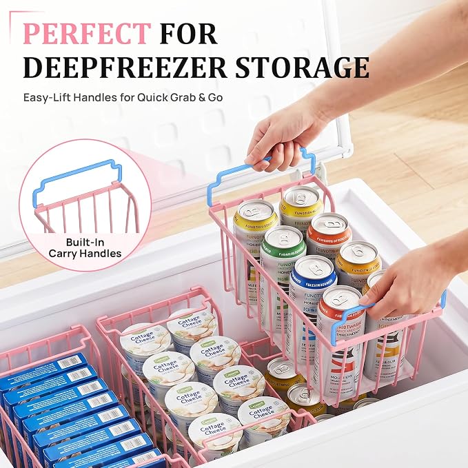 SUNALLY Stackable Storage Bins 6 Pcs Wire Baskets for Pantry Organizers and Storage, Vegetable Fruit Storage Basket for Countertop Organizer,Kitchen Storage Baskets for Onion Potato Snack,Pink