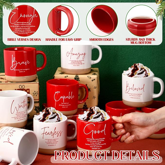 Didaey Christian Mug Bulk Fathers Day Church Gift Inspirational Bible Verse Coffee Mug 13 oz Religious Ceramic Cup for Women Bible Study Group Sunday School Teacher(10 Pcs,Classic Color,Classic Style)