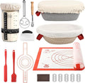 Sourdough Bread Baking Supplies, Banneton Bread Proofing Basket, 10 Inch Oval & Round Bread Baskets with Liners & Covers, Sourdough Starter Kit