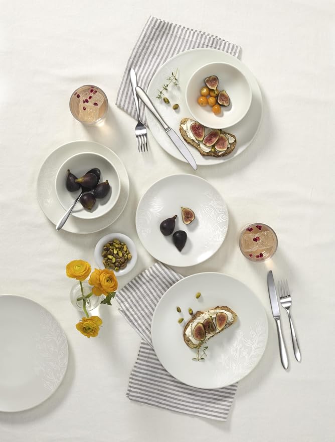 Oneida 897397 Roseto 12-Piece Dinnerware Set, White