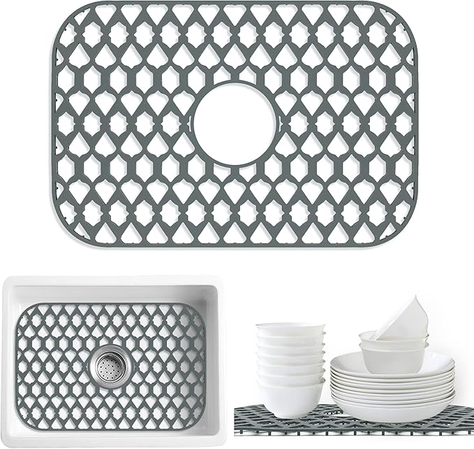 SAMSIER Silicone Sink Protectors Mats (13x11 & 14x12 & 16x12 & 18x16 & 19x14 & 21x16 & 22x13 & 25x16 & 26x14 & 28x14 & 30x16) for Bottom of Kitchen Sink (19”x13”, Center Drain)