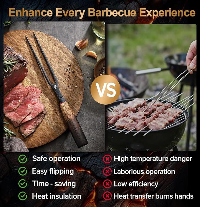 XINZUO 5.9 Inch Meat Carving Fork,High-Strength 430 Stainless Steel,2 Prong Kitchen Forks For Barbecue, Serving, Cooking, Grilling, Roasting,Ergonomic White Oak + Red G10 Gasket Handle
