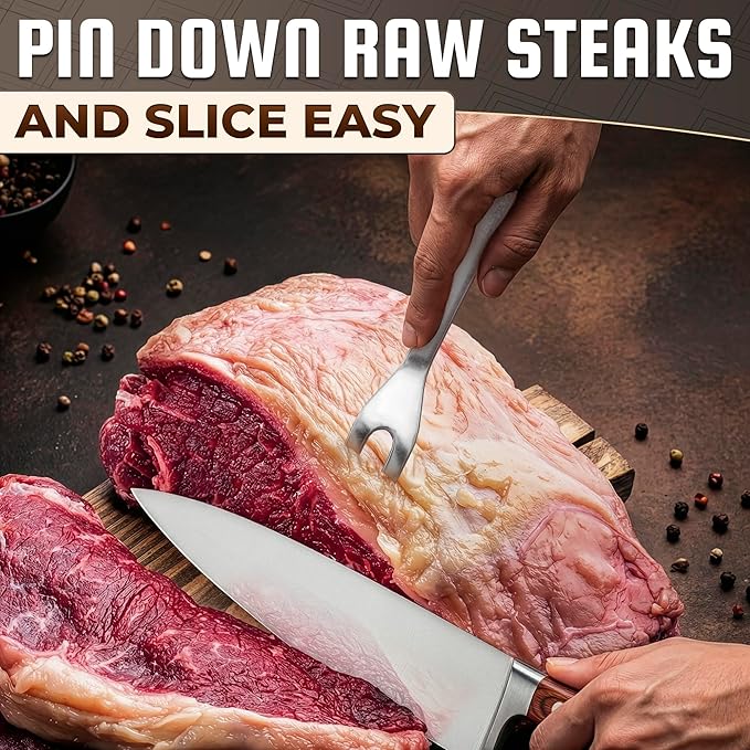 Carving Fork for Meat – 11" Stainless Steel Meat Fork Carving Tool, Ergonomic Two-Prong Utensil with Solid Metal Handle, Dishwasher Safe Construction – Heat-Resistant for Grilling, Turning & Serving