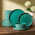 Famiware Star 12-Piece Stoneware Dinnerware Set for 4 – Sage Green, Ceramic Ribbed Plates and Bowls – Modern Rustic Dishes, Everyday & Formal – Chip & Scratch Resistant, Microwave & Dishwasher Safe