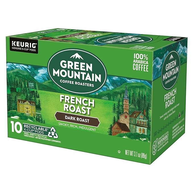 Green Mountain Coffee Roasters French Roast Keurig K-Cup Pods, Dark Roast Coffee, 60 Count (6 Packs of 10)
