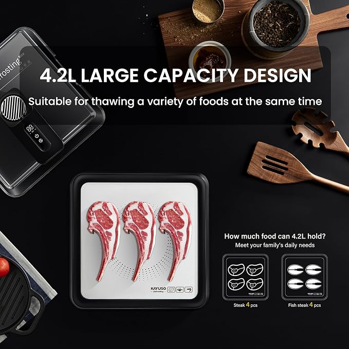 Defrosting Tray for Frozen Meat, USB Rechargeable Meat Defrosting Box with Lid, Aluminum Timable Defrosting Tray BBQ, Airflow Technology, Non Stick Easy to Clean (White)