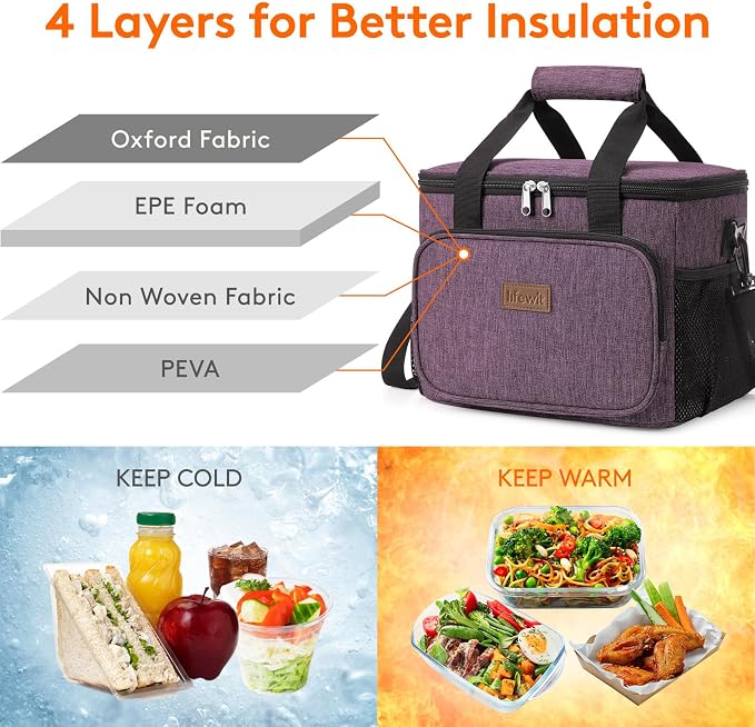 Lifewit Large Lunch Bag, Insulated Lunch Box, Soft Cooler Cooling Tote for Adult Men Women, Purple 24-Can (15L)