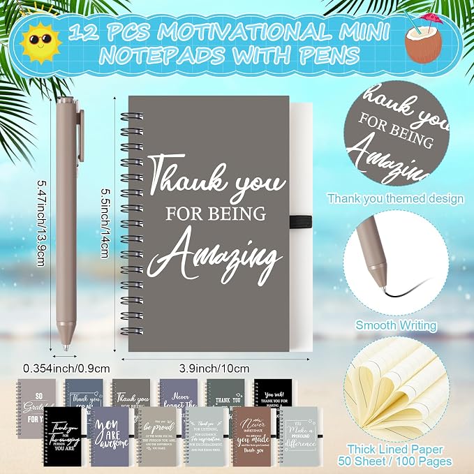 Shellwei 36 Pcs Employee Appreciation Gifts Bulk 24 oz Thank You Tumbler with Lid and Straw Mini Spiral Notebooks and Pens Appreciation Gifts for Team Employee Coworkers Teacher (Amazing)