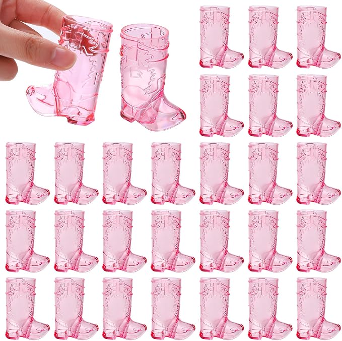Aodaer 24 Pieces 1 OZ Pink Cowboy Boot Shot Glasses Mini Plastic Boot Shot Cups Western Cowboy Glasses Reusable Beer Mugs for Cowgirl Party Decorations Birthday Bachelorette Party Favors