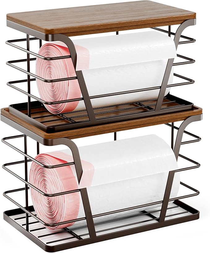 TIDIIABODE 2 Pack Stackable Kitchen Organization,Counter Organizers and Pantry Organization for Home and Kitchen,Trash Bag Organizer Under Sink,Brown