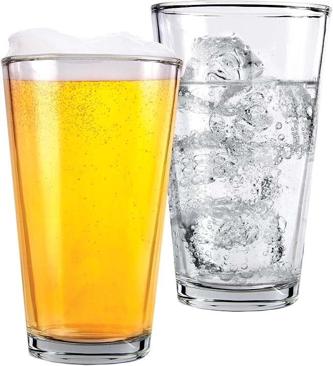 Kitchen Lux Pint Beer Glasses Set of 4 – 16 oz Tall Clear Drinking Glasses and All Purpose Tumblers – Heavy Base Cocktail, Water, Juice Glass – Pub Style Design For Home Dining, Bars, and Parties