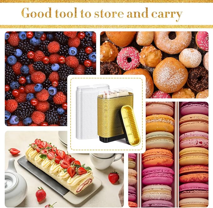 Qunclay 200 Pcs Aluminum Foil Mini Loaf Pans with Lids 6.8 oz Disposable Mini Cake Pan with Lid Rectangle Baking Cups for Party Muffin Cheesecake Ramekins(Black Gold)
