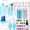 Meanplan 8 Pack DIY Plastic Snow Globe Tumbler Supply Kit 16oz Pre Drilled Double Wall Cup 20 Colors Glitter Squeeze Bottle Funnel Tweezer Syringe Cradle Measuring Cup Flashlight Buffer Glove (Blue)