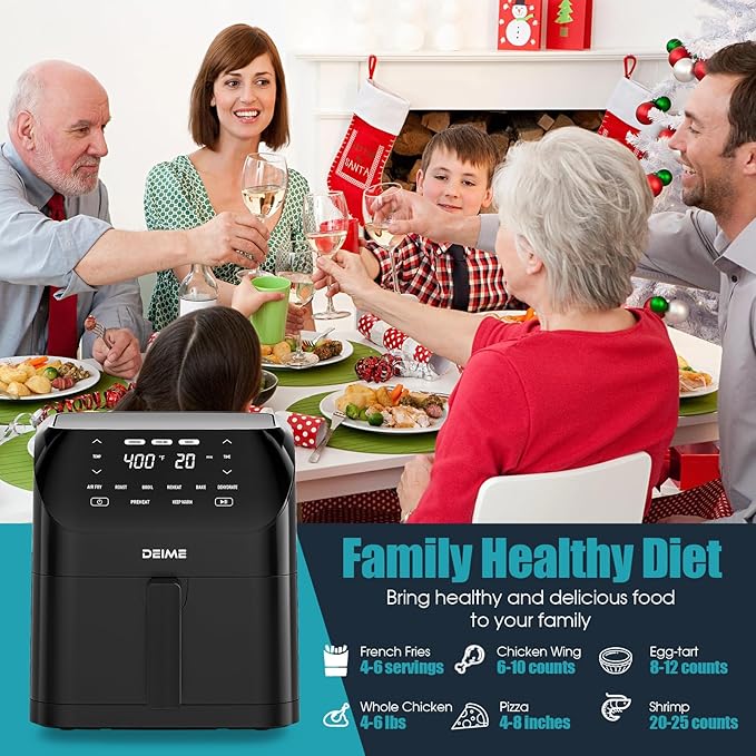 Air Fryer 6.2 QT Large Capacity Oilless Hot Air Fryers Oven 1500W Healthy Cooker with 8 Presets, Digital LCD Touch Screen, Non-Stick Basket, Included Recipe (Black-M)