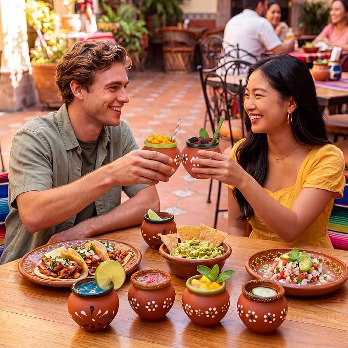 Gejoy 24 Pcs 3oz Cantaritos De Barro Shot Mini Clay Cups Jarritos De Barro Mexicanos Taco Cocktail Glasses for Tequila, Margaritas, Mojitos, Mojitos Cold Hot Drinks (Petal)