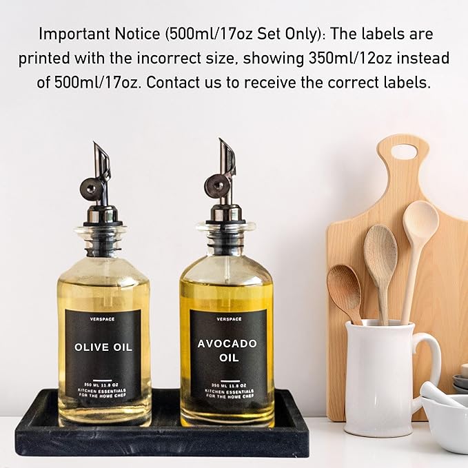 Verspace Olive Oil Dispenser Bottle for Kitchen,12oz/350ml and 17oz/500ml,Black With Black Silicone Tray Bundle