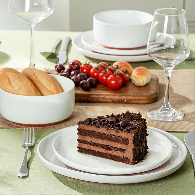 6 Piece Ceramic Plates and Bowls Sets for 2, Elegant White | Stoneware Dinnerware Set, Dishwasher & Microwave Safe, Handcrafted, Perfect for Family and Gatherings