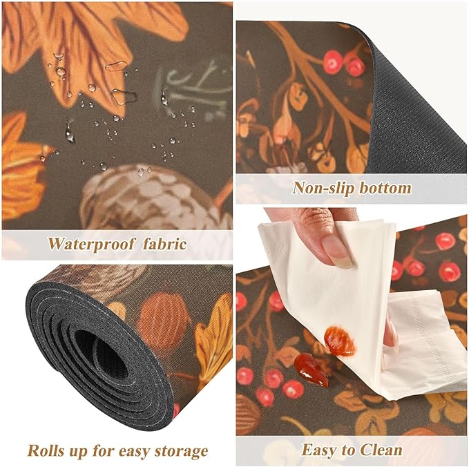 2 in 1 Table Runner Trivet for Hot Pots and Pans Heat Resistant Non Slip Waterproof 39 x 12 Inch Decorative Table Protector for Kitchen Countertop Brown Maple Leaves Acorns Berries Branches