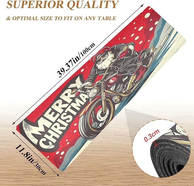ALAZA Santa Claus Motorcycle Trivet Table Runner 40 Inches Long Trivet for Hot Pots and Pans/Hot Dishes,Table Protector Heat Up to 230F, Decorative Hot Plates Mat for Kitchen Countertop