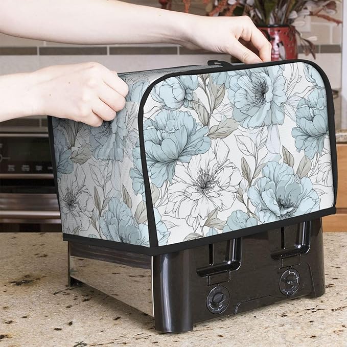 Toaster Cover 2 Slice Vintage Pastel Flower Peony Kitchen Small Appliance Covers with Pockets Dust and Fingerprint Protection