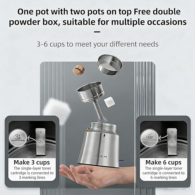 Automatic mocha coffee pot,moka pot stainless steel,One-touch Electric Coffee Maker,3-6 Cups 340ml Italian espresso machine, Anti-scalding, Automatic power-off,Gift Idea,Safety