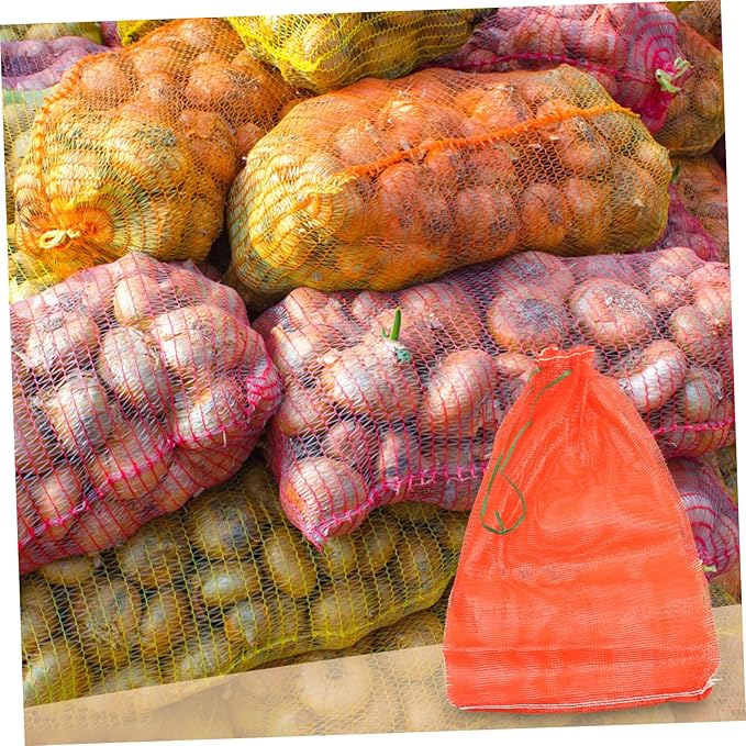 ULTECHNOVO 50pcs Mesh Tote Bag Drawstring Reusable Mesh Produce Bags Net Storage for Fruits Vegetables