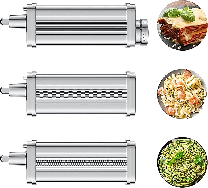 Cofun 3PCS Pasta Attachment for KitchenAid Stand Mixer, 8 Thickness Settings Stainless Steel Pasta Maker with Sheet Roller, Spaghetti & Fettuccine Cutter, Pasta Maker for Kitchenaid Mixer Attachments