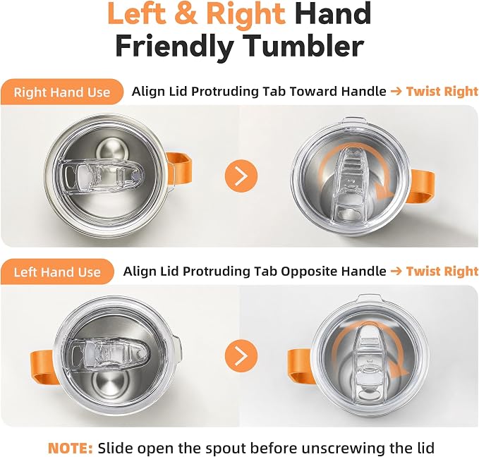 30 oz Tumbler with Handle and Lid, Stainless Steel Tumblers Bulk Double Wall Vacuum Insulated Travel Mug Leak Proof Cup Keep Drinks Cold and Hot Orange, 4 Pack