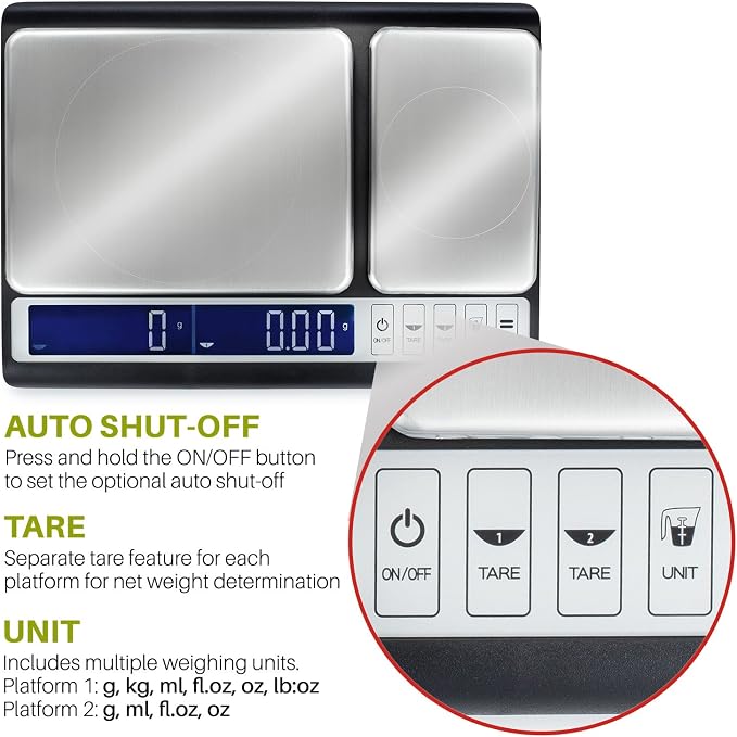 Smart Weigh Dual Platform Digital Kitchen Scale Stainless Steel Culinary Kitchen Scale 10 kilograms x 0.01 Grams High Precision Digital Food Scale Tare Function LCD w/Backlit for Baking Cooking Food