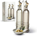 COOK WITH COLOR Glass Olive Oil Bottle Dispenser - 2 Pack- 17oz Oil and Vinegar Cruet - Olive Oil Carafe Decanter for Kitchen, Elegant Fluted, Brown