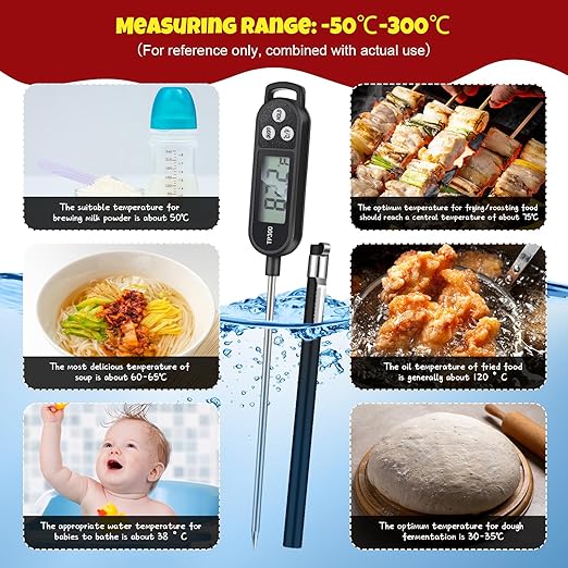 Copkim 6 Pcs Meat Food Thermometer Food with Probe Water Liquid Instant Read Digital Thermometer Kitchen Cooking Supplies for Cooking BBQ Milk Yogurt (Red,Black)
