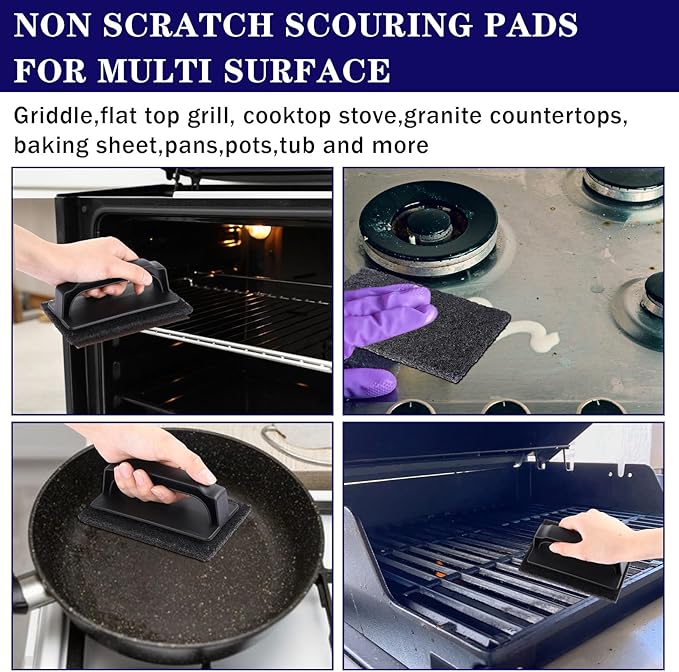 Reallnaive 93 Pcs Griddle Cleaning Kit Screen Holder Grill Screens Cleaning Pads Heavy Duty Abrasive Mesh Pads for Flat Tops, Cast Iron, Stainless Steel Griddle Cleaner Accessories Bundle (Black)
